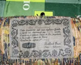 Étiquette de tapisserie "Les Vignerons" par Robert Four, Paris-Aubusson, réplique fidèle d'un document du XVIe siècle, tissée main.
