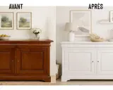 Avant/Après : une vieille commode en bois foncée transformée en blanc lumineux. Un relooking réussi pour une touche de fraîcheur.