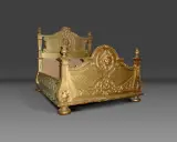 Magnifique lit Louis XIV doré, orné de sculptures rococo et d'un visage au centre. Un meuble royal pour un sommeil de rêve.
