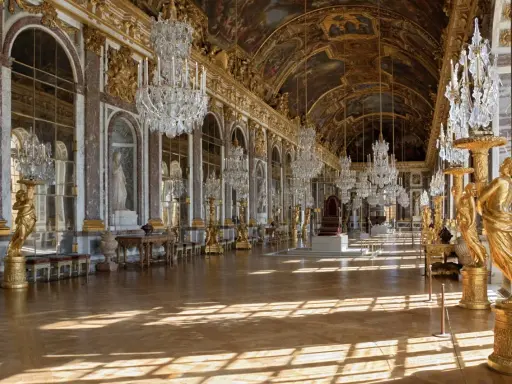La Galerie des Glaces, un chef-d'œuvre de Louis XIV, resplendit de dorures, de lustres étincelants et de reflets dans ses miroirs.