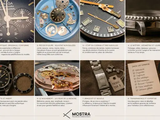 Expertise d'une montre ancienne : authenticité, état du cadran, boîtier, mouvement, bracelet. Ces éléments déterminent la valeur d'une montre en or.