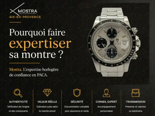 Montre Tudor chronographe argentée. Mostra offre une expertise horlogère de confiance pour expertiser votre montre.
