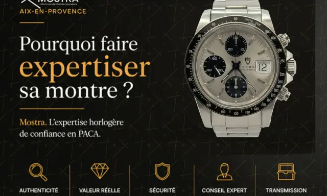 Montre Tudor chronographe argentée. Mostra offre une expertise horlogère de confiance pour expertiser votre montre.